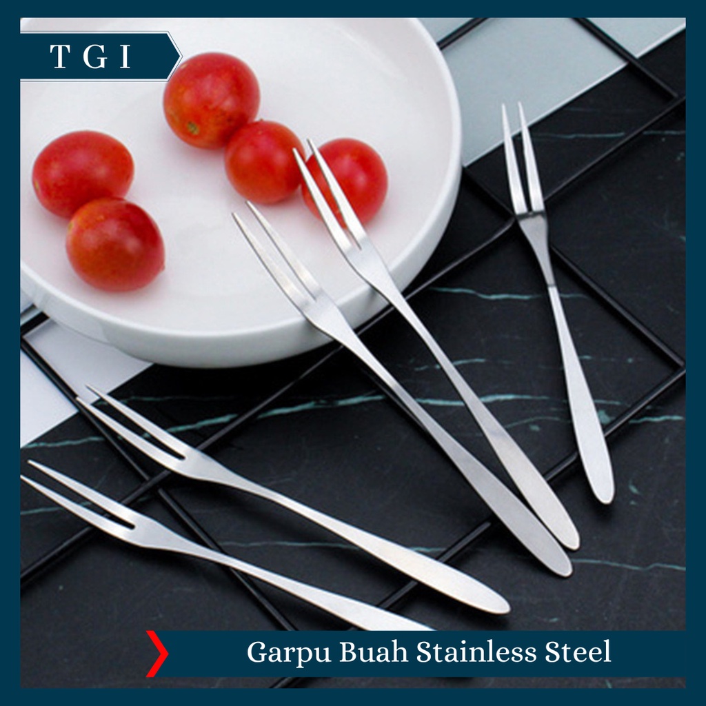 TGI - GARPU KUE BUAH BENTUK MINI STAINLESS STEEL DUA TUSUKAN | GARPU BUAH STAINLESS STEEL KECILl MINI ALAT TUSUKAN MAKAN KUE FRUIT FORK MURAH SERBAGUNA
