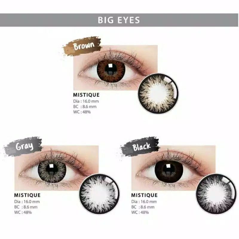 [FREE LENSCASE] SOFTLENS MISTIQUE 16MM BIG EYES NORMAL &amp; MINUS (-0.50 S/D -6.00)