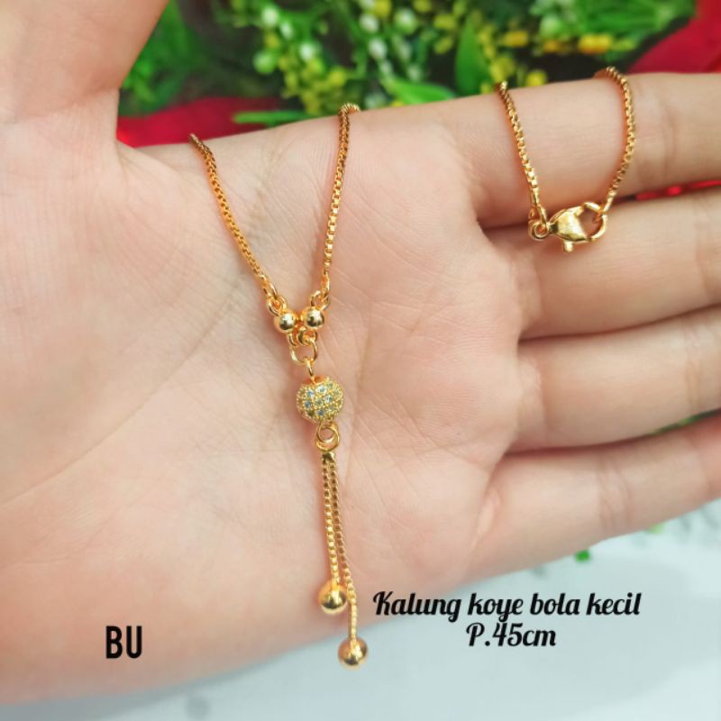 PERHIASAN WANITA TITANIUM KALUNG KOYE BOLA BESAR DAN KECIL LAPIS EMAS 24 K GOLD TERBARU