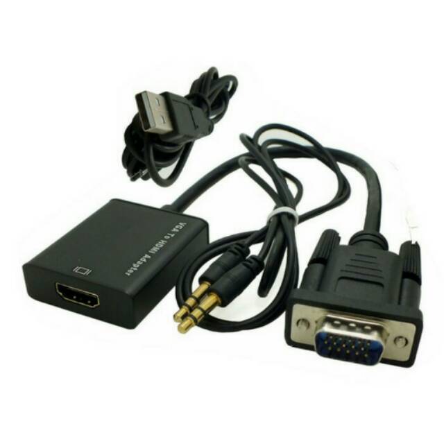 Converter konektor VGA male to HDTV female with audio jack 3.5mm kabel adapter