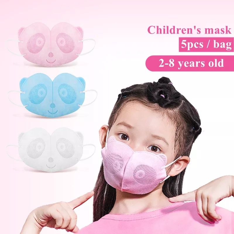 5PCS MASKER DUCKBILL ANAK BENTUK WAJAH PANDA LUCU 3D EARLOOP 3PLY TANPA MOTIF WARNA PUTIH BIRU PINK