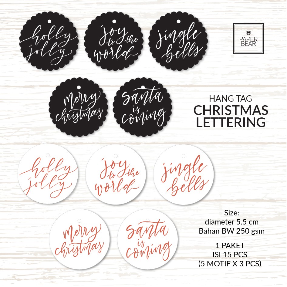 

Hang Tag Natal BULAT / SCALLOP / Black Red White Christmas Hang Tag Lettering