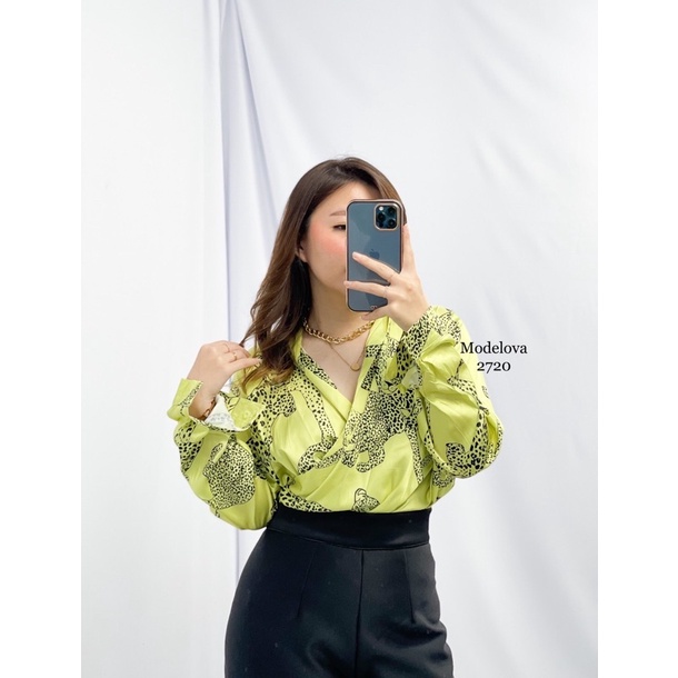 MDLV ~ 2720 PANTHERA WRAP TOP KOREA ATASAN WANITA BLOUSE SATIN BLOUSE PREMIUM FASHION IMPORT