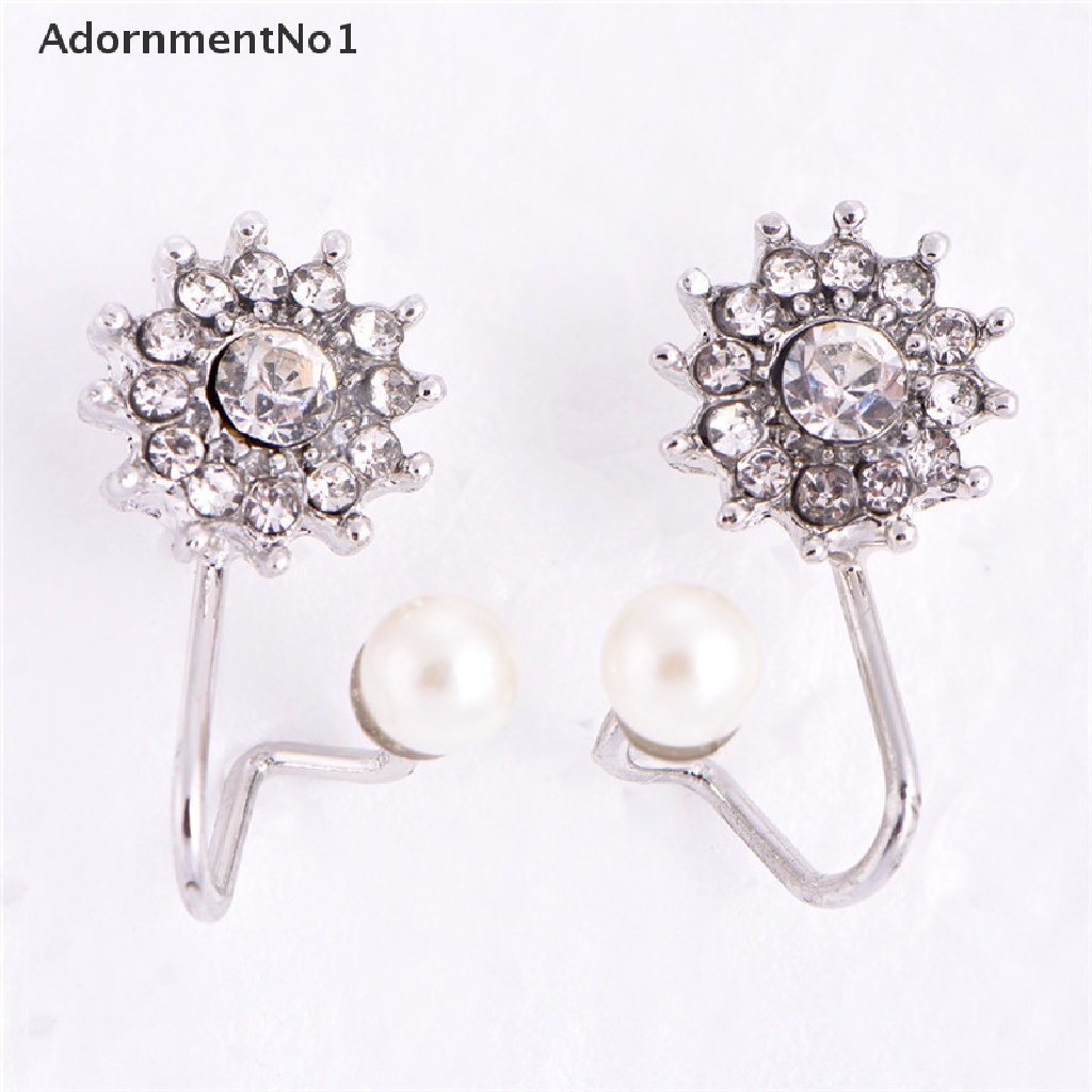 (AdornmentNo1) 1 Pasang Anting Tusuk Mutiara + Berlian Imitasi Untuk Wanita