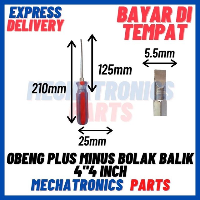 [DEV-9269] SCREWDRIVER OBENG PLUS MINUS BOLAK BALIK 4&quot;4 INCH 2 IN 1 2ARAH