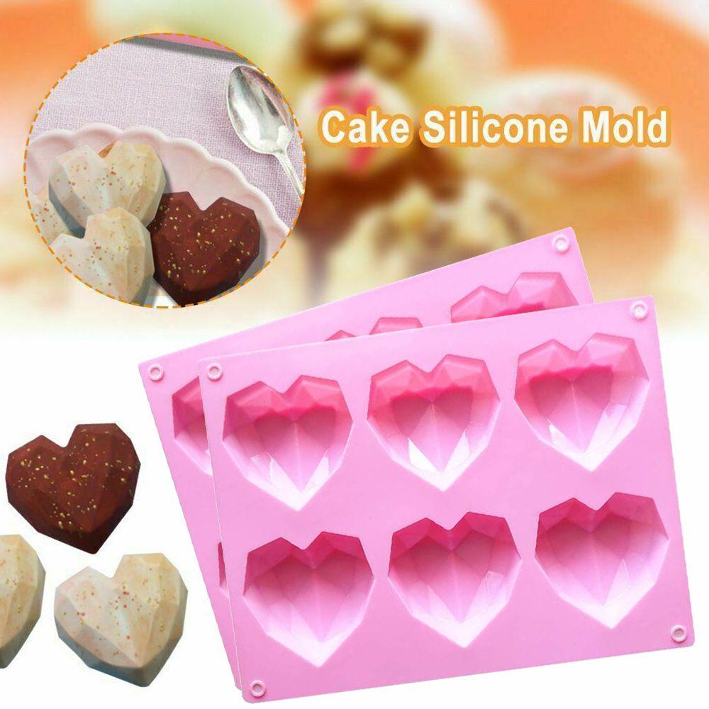 Solighter Kue Cetakan Kue Coklat Silicone Modelling Decor 3D Diamond Bentuk Hati Sabun Puding Mold