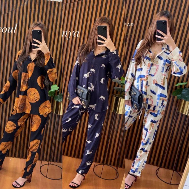 DAILY SET BAJU TIDUR PAJAMAS ONE SET SETELAN RAYON VISCOSE TIE DYE MOTIF