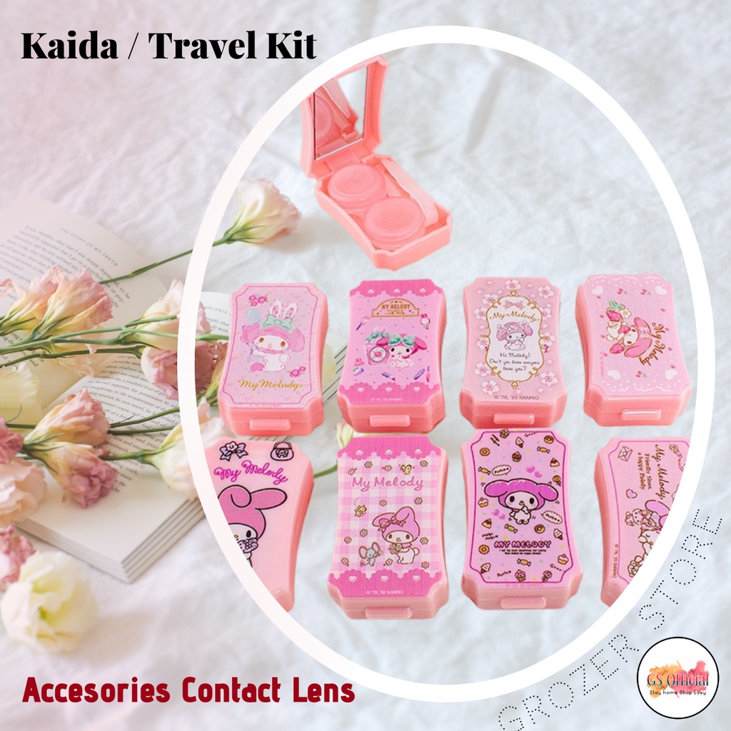 TEMPAT SOFTLENS MINI KACA - WARNA PINK MOTIF RANDOM