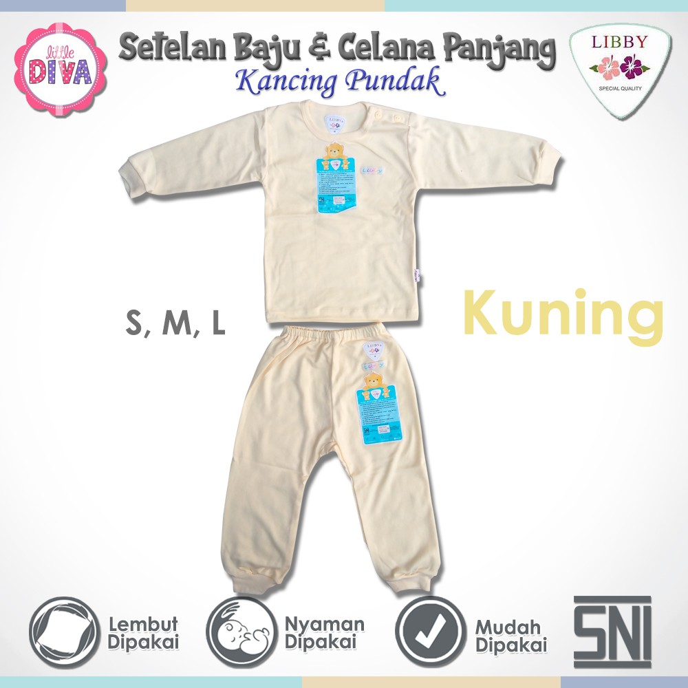 Setelan Baju Anak LIBBY Baju Celana Panjang Kancing Pundak Size S M L oblong panjang celana panjang kaki terbuka polos baby