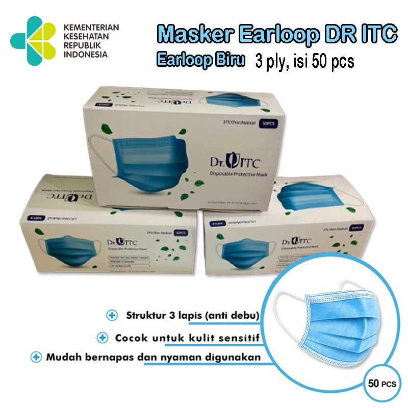 Masker Earloop Face Mask Dr.ITC 3Ply Disposable 3 Ply 50 Pcs / Disposable Masker Masker Kesehatan