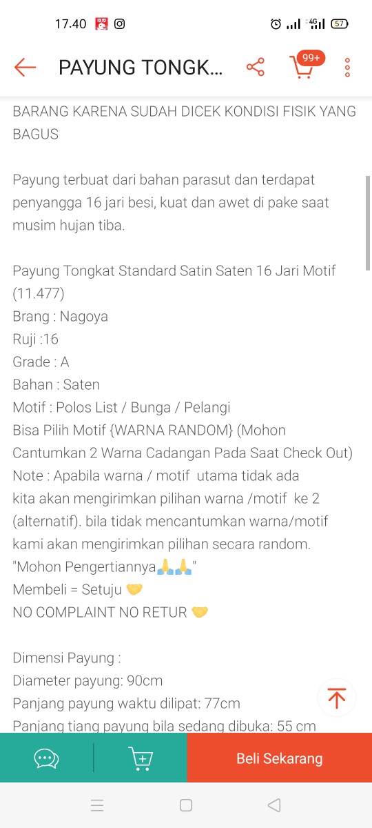 Payung Tongkat Saten Payung Dewasa Payung 16 Jari