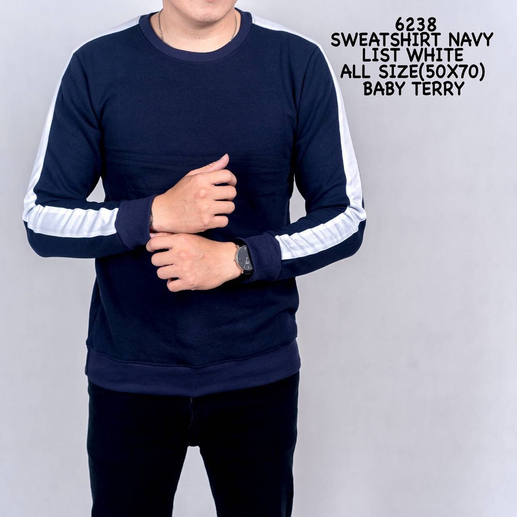 Credo Promo Sweater Pria Navy List Putih Sweater Cowok Baju Distro Baju Pria murah