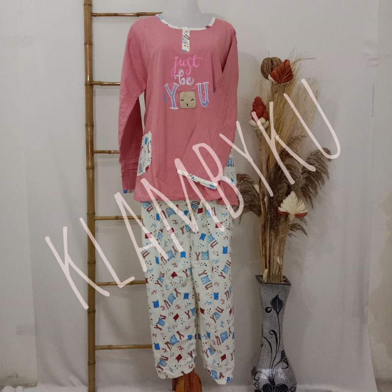 BAJU TIDUR WANITA DEWASA LENGAN PANJANG CELANA PANJANG BAHAN KAOS TEBAL PREMIUM UKURAN JUMBO DEWASA 