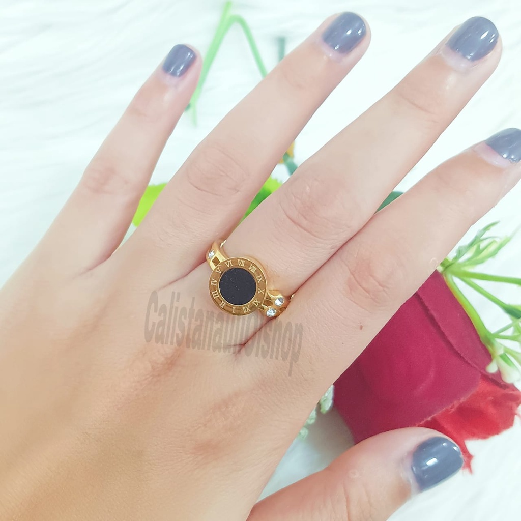 TITANIUM CINCIN DESAIN PERMATA 1 ZIRCON SINGLE ELEGAN PERHIASAN EMAS KOREA ANTI KARAT DAN ANTI LUNTUR