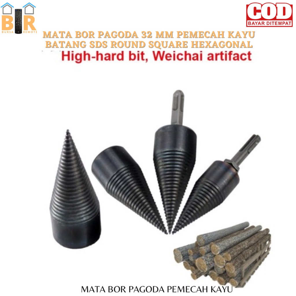 Mata Bor PAGODA PEMECAH KAYU 32mm Batang SDS Round Square HEXAGONAL