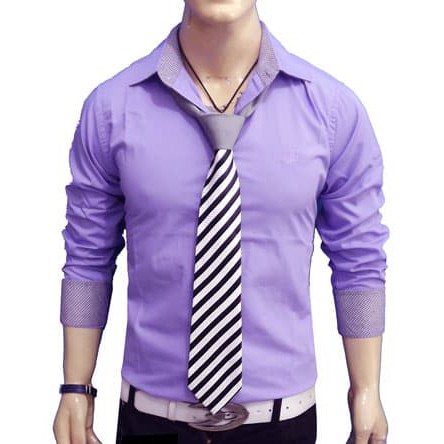 Laris Kemeja Pria Slim Fit Ungu Muda Lengan Panjang Merk Odza