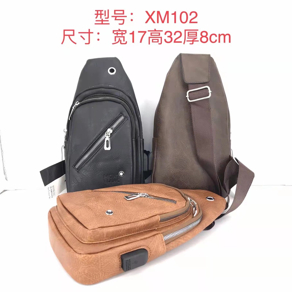 Tas Selempang Pria  kulit  impor Waist bag Pria PU/Sintetis  Original Tas Murah  Free USB