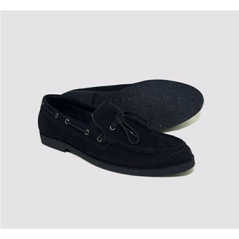 Sepatu Georgeus Pria Big Size 43 44 45 46 47 / Slip On Mode Tali Ukuran JUMBO Mewah Bahan Suede Hitam Clasic Ori, 44