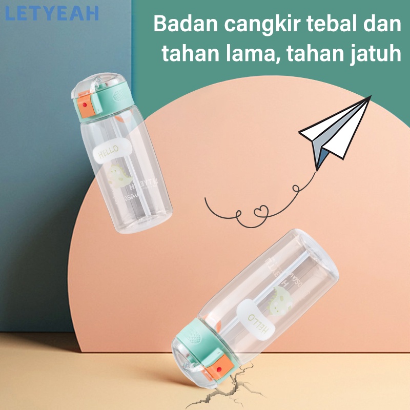 letyeah 500ml Botol minum anak anti tumpah karakter lucu/botol air minum sedotan portable/BPA free