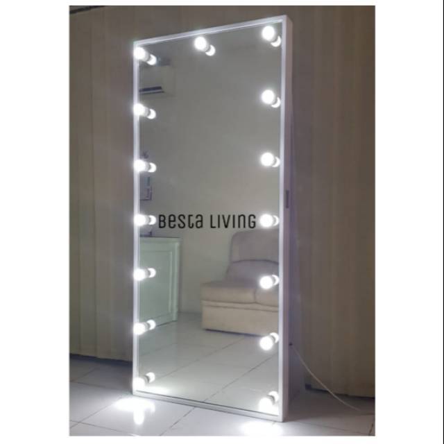 Full Body Standing Vanity Mirror Cermin  Lampu LED Kaca  