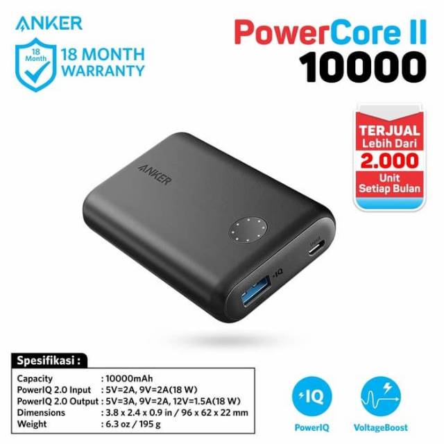 Powerbank anker 10000 mAh quick charge 3.0 anker powercore garansi resmi anker indonesia