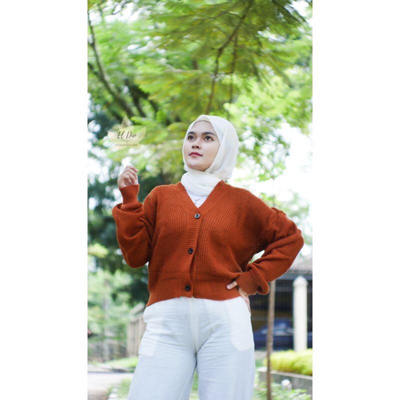 CARDIGAN RAJUT WANITA//NACARA CROP 7 GET//OUTER WANITA MURAH-coral
