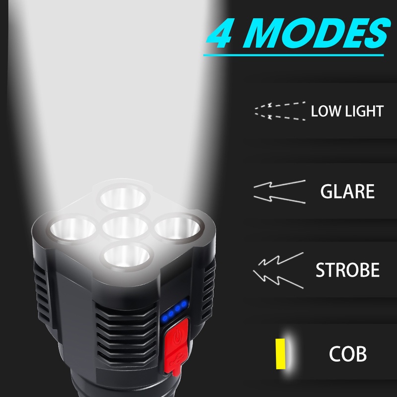 4mode Tahan Air Jarak Jauh USB Rechargeable Untuk Membaca Hiking Camping Senter Super Terang Lumen Tinggi COB Light 5leds Sorot Lampu Darurat Luar Ruangan