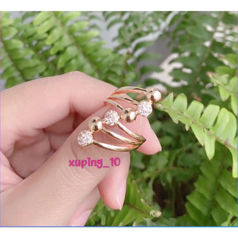 Cincin Xuping Gold Cincin Dewasa Permata Tiga Baris