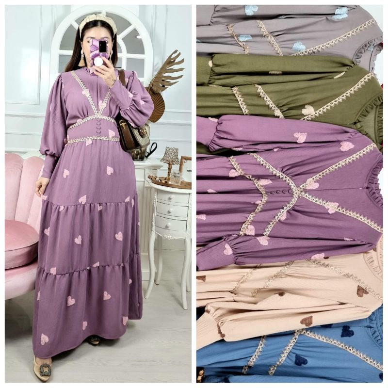 Gamis Meijiwang Pompom love Lesti || gamis premium  || Busui