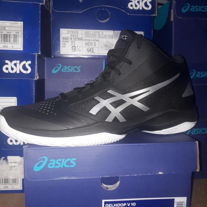 Sepatu Voli Volly Basket Asics Gel Hoop V10 Black Silver Original