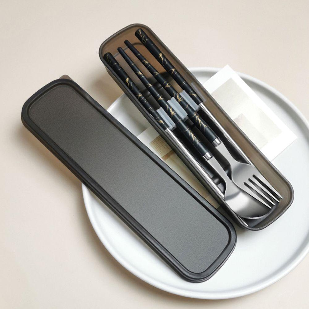 Top 3PCS/Set Alat Makan Set Travel Aksesoris Dapur Peralatan Makan Portable Reusable Camping Spoon Fork Chopsticks Set