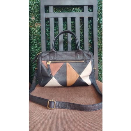 TAS FOSSIL ERIN SATCHEL PATCHWORK PW DOUBLE ZIPPER PRELOVED PL