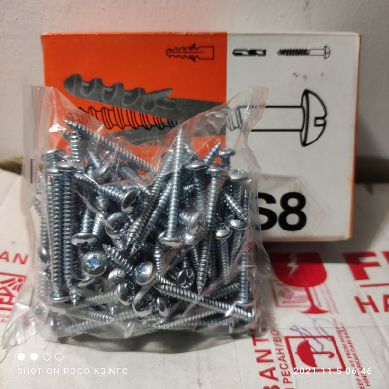 Angkur Dinding S8 + sekrup 100 set / Viser S8 sekrup