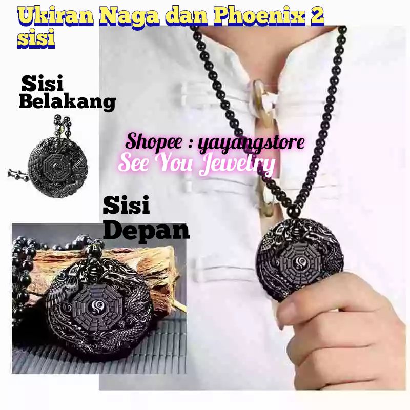 KALUNG OBSIDIAN HITAM NAGA PHOENIX BAGUA PATKWA