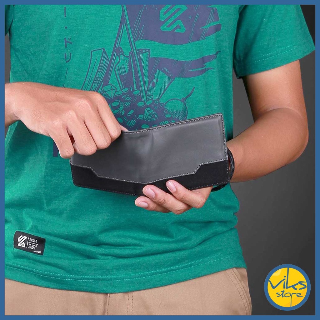 Dompet Cowok Pria Inficlo Bahan Kulit Sally Wallet Polos Hitam Abu-abu