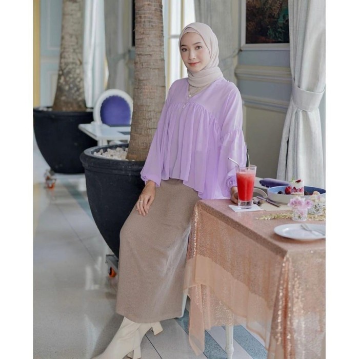 Blouse korean style Wanita Bahan Cerutty Jumbo LD 114 Atasan Wanita - Lilac