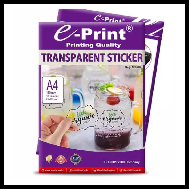 

PROMO KERTAS STICKER EPRINT TRANSPARANT STICKER A4 150GSM 10SHEET !!!!