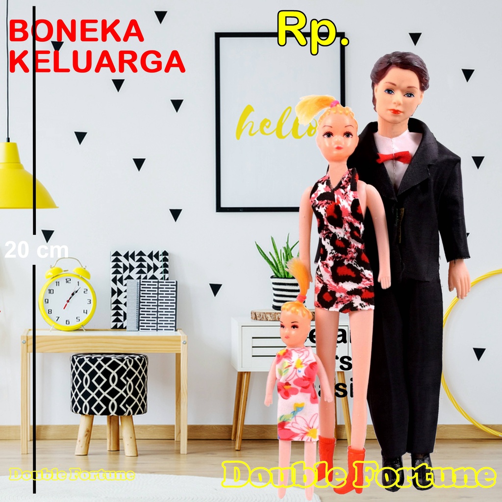 MAINAN ANAK 3 PCS   BONEKA PLASTIK  ALA BARBI  BAPAK IBU ANAK FAMILY DOLL