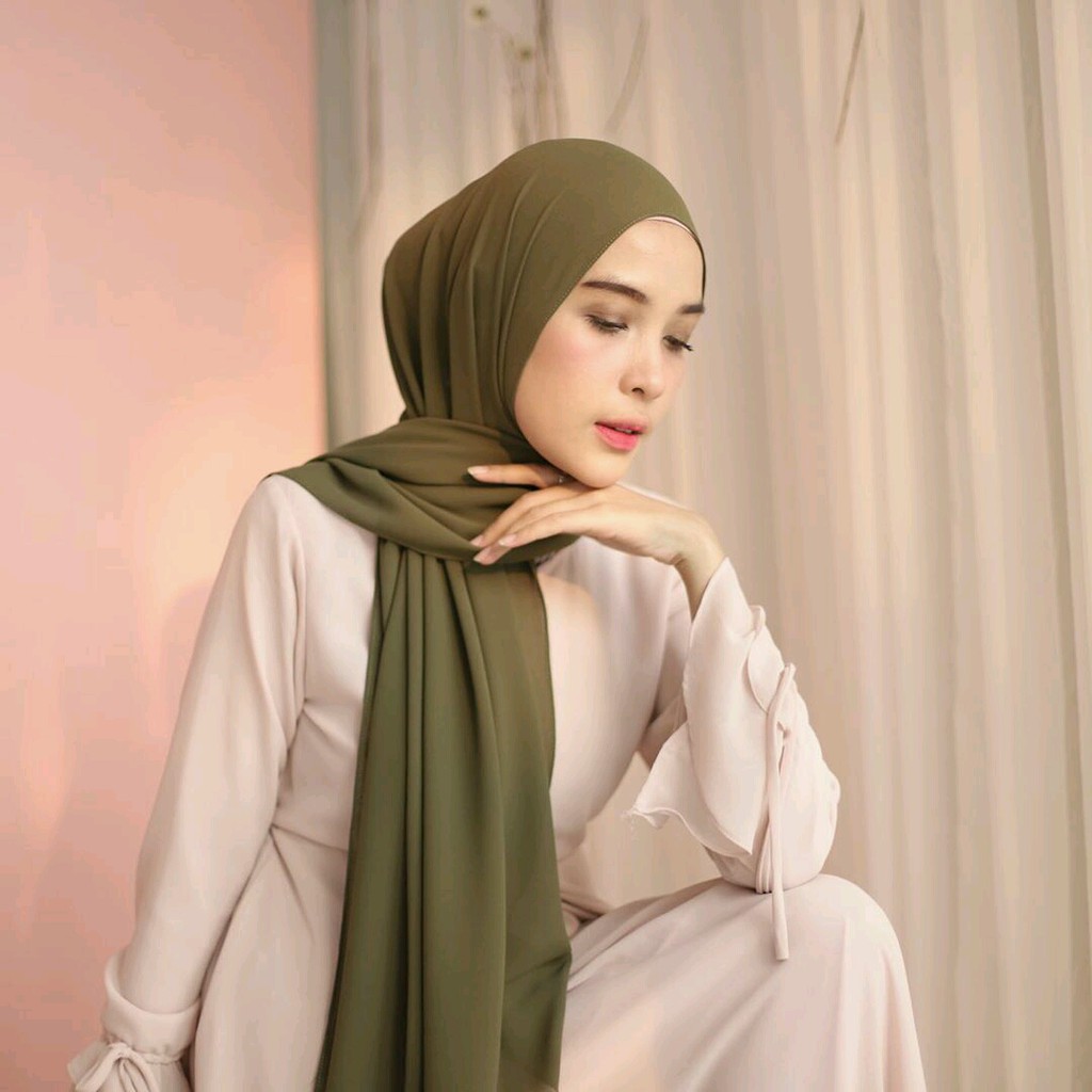 [ COD ] BEST QUALITY - Pashmina Sabyan Premium Diamond Italiano Wollycrepe Lembut Mudah Di Atur | Grosir Kerudung Jilbab Pasmina Termurah-Army