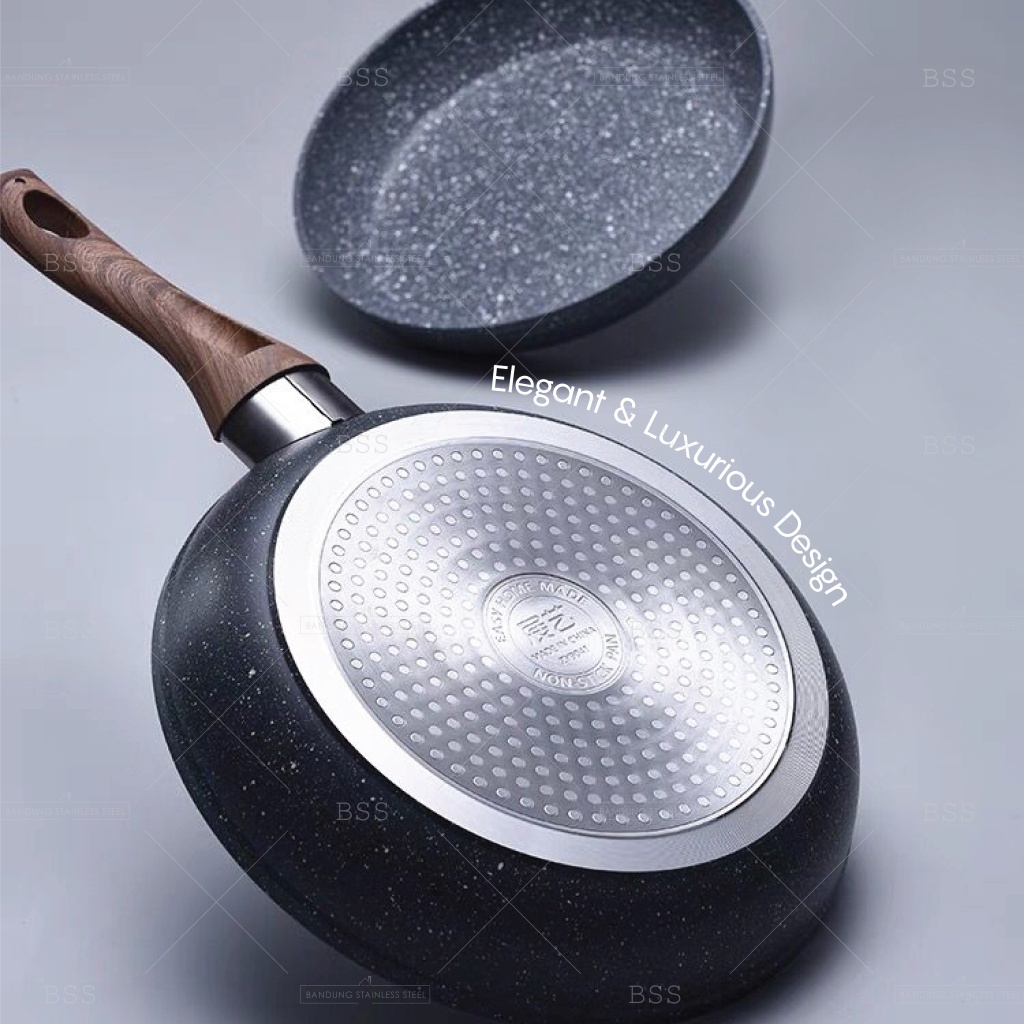 Frying Pan Frypan Fry Pan Teflon Penggorengan Non-Stick Wajan Kompor Induksi Anti Lengket Tebal 20cm 22cm 24cm 26cm Gagang Kayu