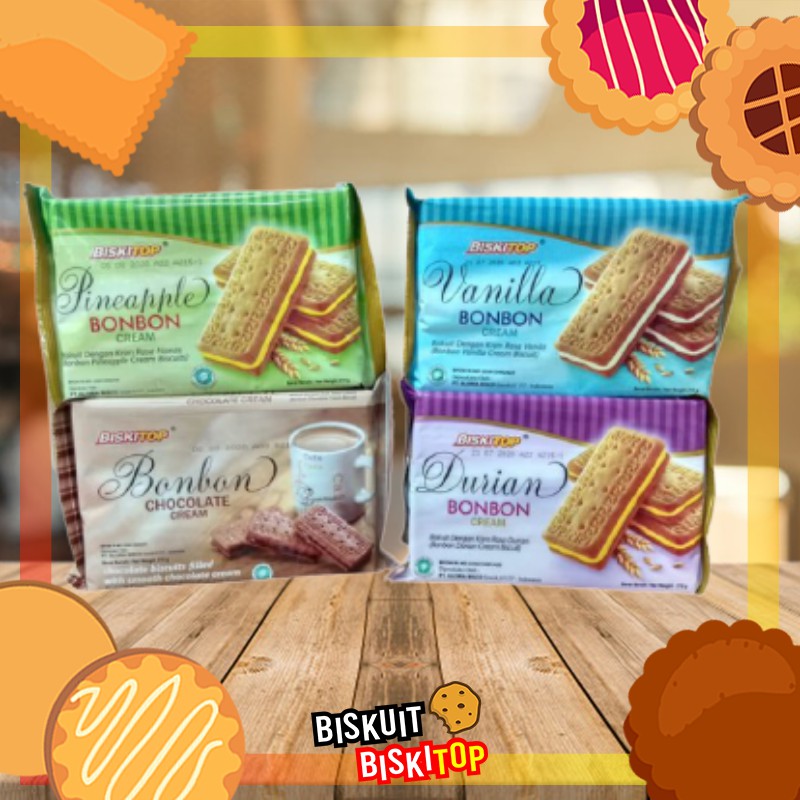 

B. BISKITOP - BONBON 210gr Rasa Coklat Durian Nanas Biskuit Kue Kering Cemilan Dewasa Anak Renyah