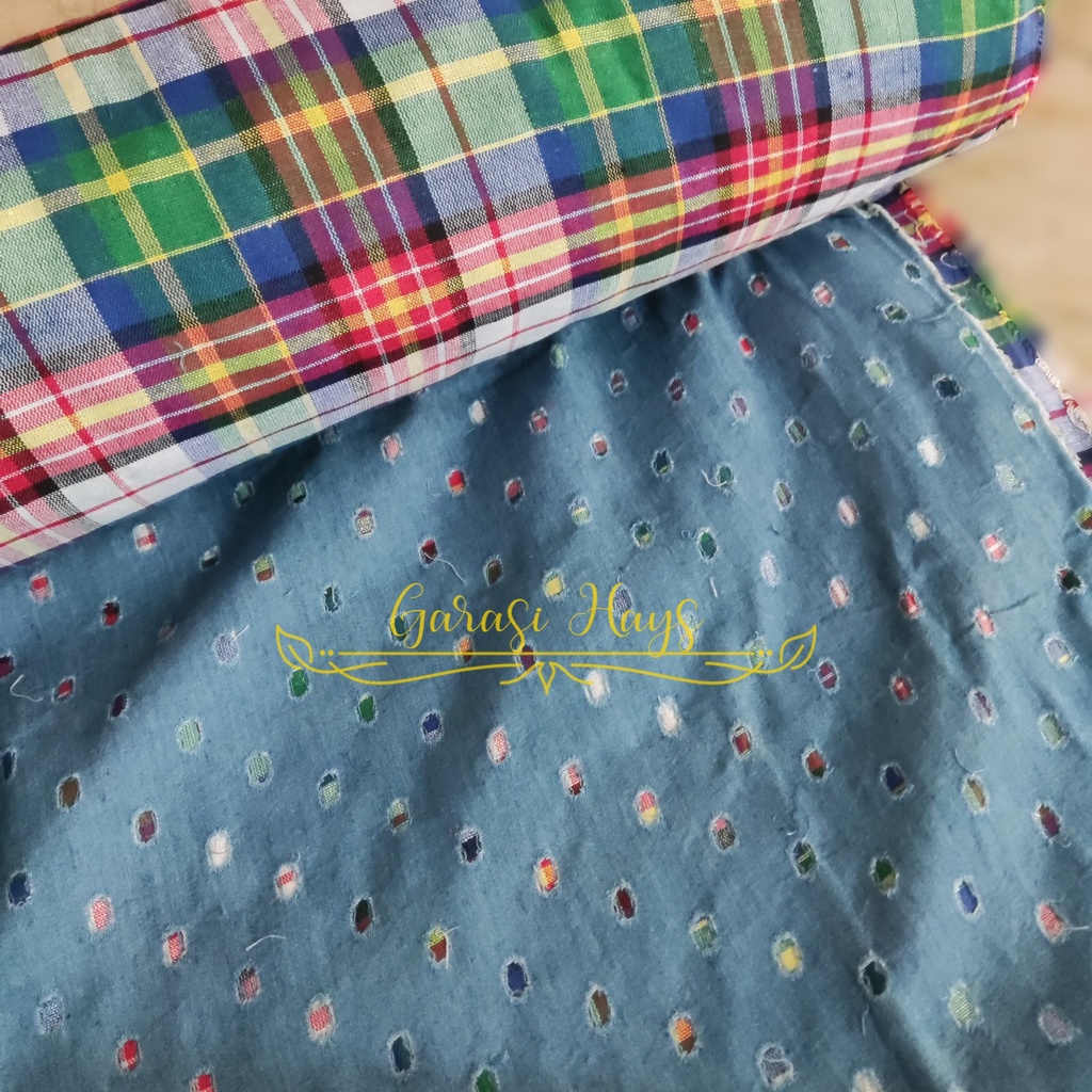 Kain Denim Jeans Kotak Motif Tartan Bolak Balik Lebar 150 cm