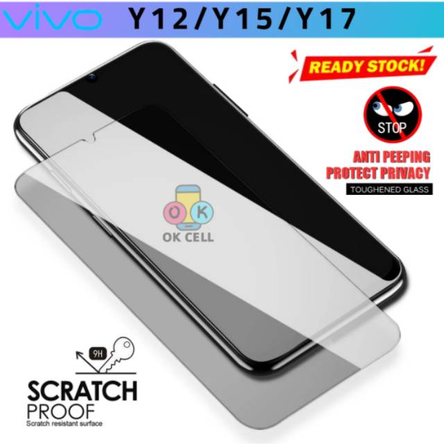 Tempered Glass Anti Spy Vivo Y12 / Y15 / Y17 - TG Anti Gores Hitam Vivo Y17-Y15-Y12 Full Layar