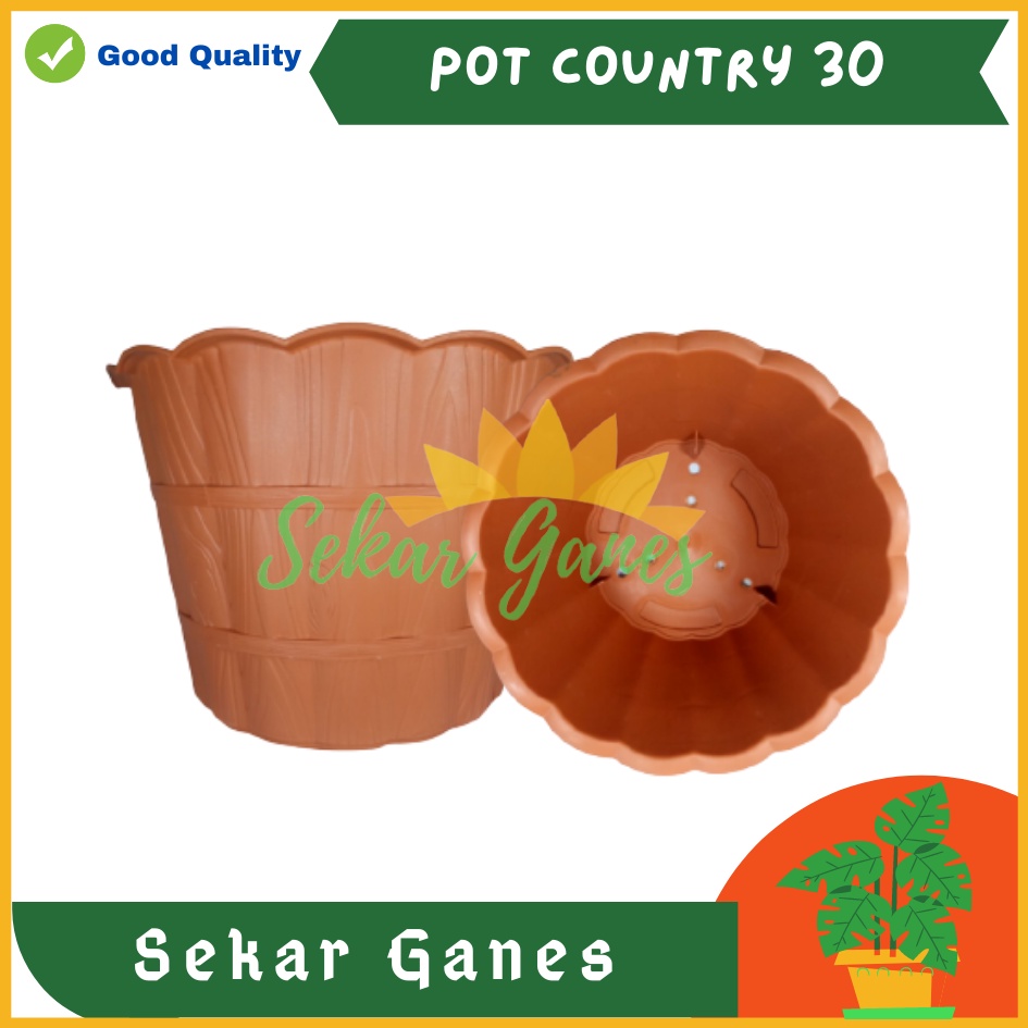 Sekarganes Pot Shallom Country 30 Merah Bata Coklat Terracotta Terakota Putih Pot Motif Gentong Kayu Tebal Cantik Pot Bunga Putih Besar Murah