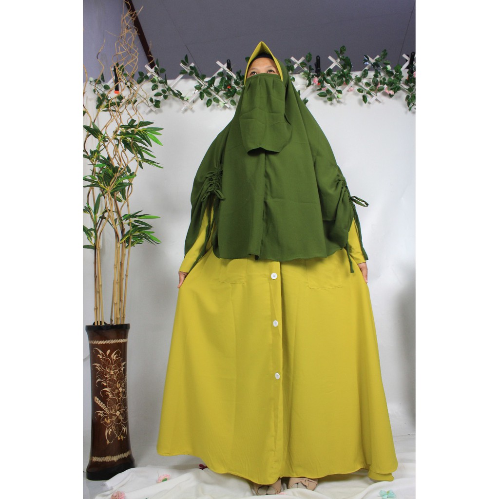 Gamis Set khimar cadar wolfis Kancing ALNA Busana Syari Wanita muslimah fashion style purdah niqob