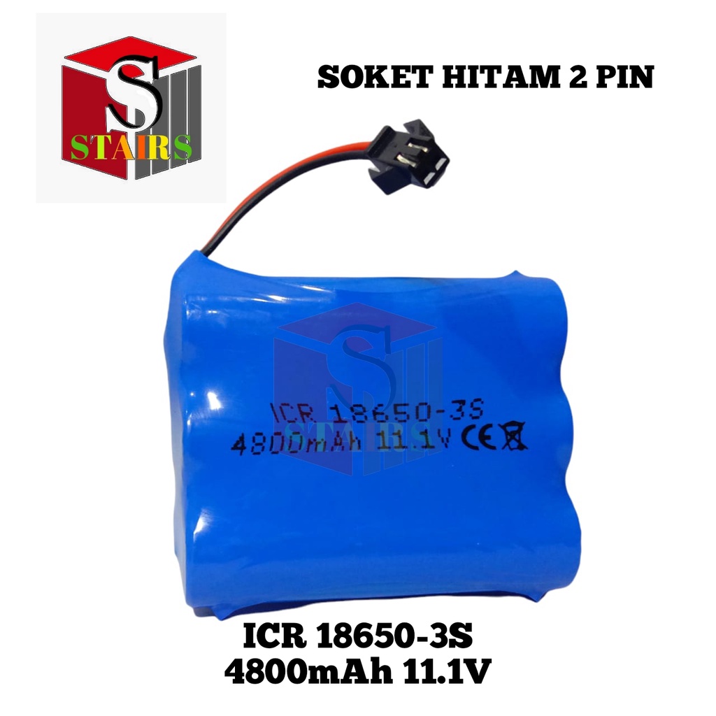 Baterai Speaker Bluethooth / Batre RC /Baterai Charger 3x Li-ion 18650-3S BMS 4800mAh 11.1V Soket Hitam 2 Pin