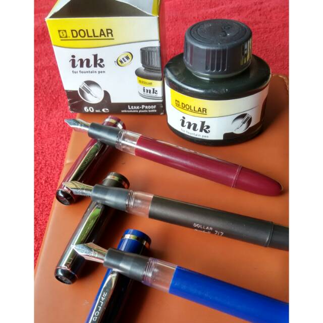 

Paket Murah..Fountain Pen Dollar Made In Pakistan Dan Tinta Botol Dollar ink 60ML OriginaL.