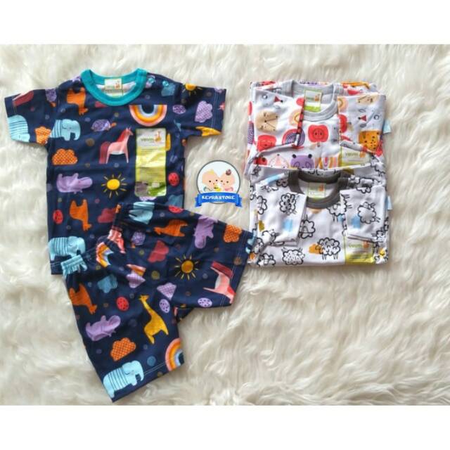 3 Pasang Setelan Velvet Junior Little Sunshine - Setelan Pendek Kancing Bahu