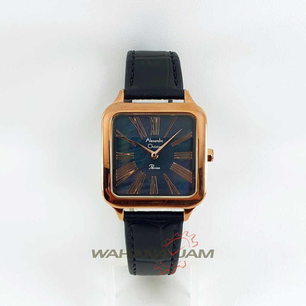 Alexandre Christie AC 2788 LH LRGBA / Jam Tangan Wanita AC2788 Kulit Hitam Rosegold model kotak asli