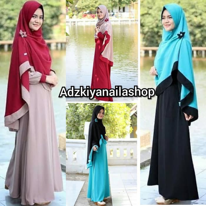 pakaian Gaun muslim ibu islami Baju muslim murah Adnabilla syari set gamis busui jilbab khimar maxi